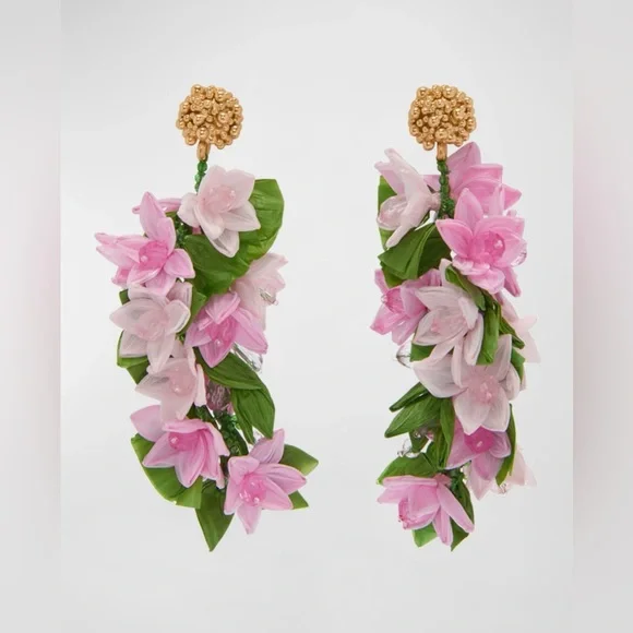 *NWT*Oscar de la Renta Raffia Mini Flowers Cascading Earrings - Picture 1 of 3